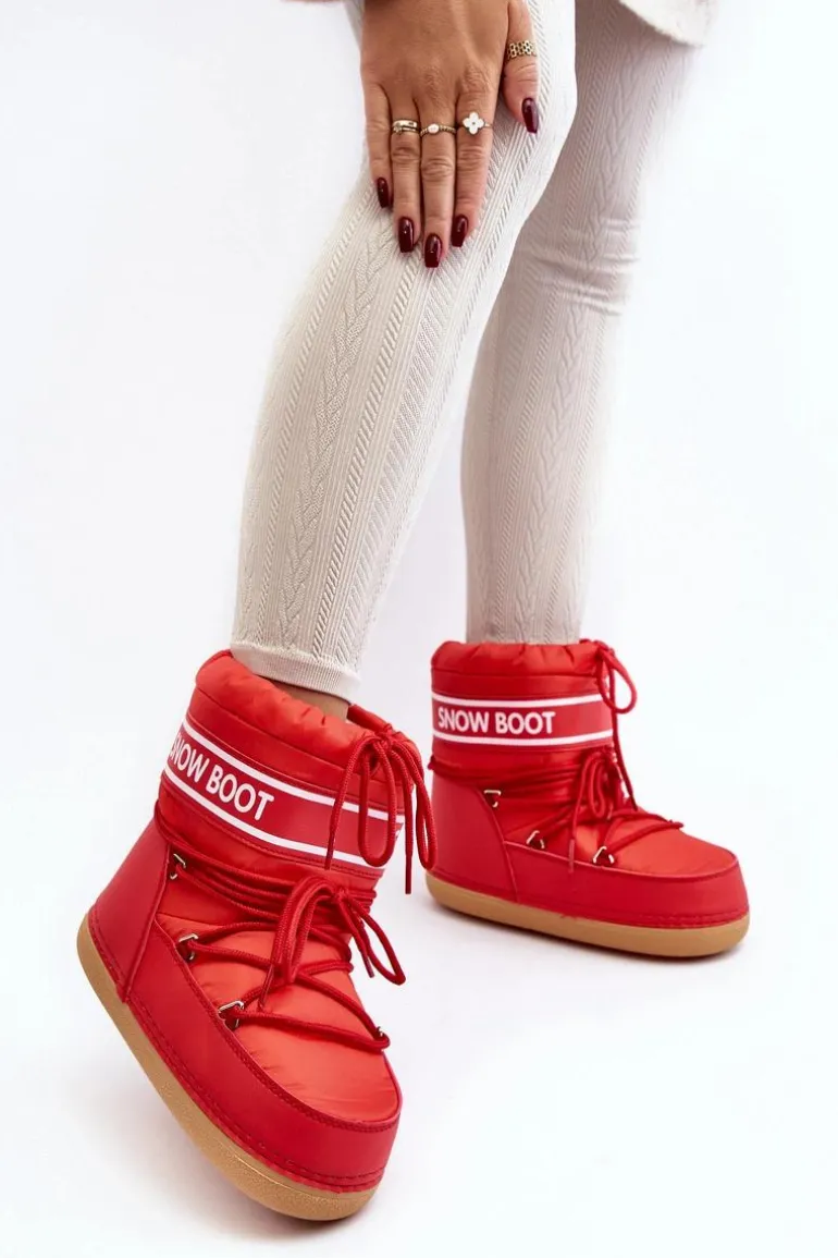 Damskie Wiązane Śniegowce Czerwone Soia