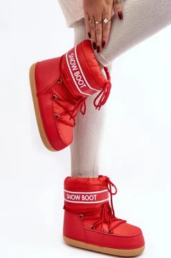 Damskie Wiązane Śniegowce Czerwone Soia