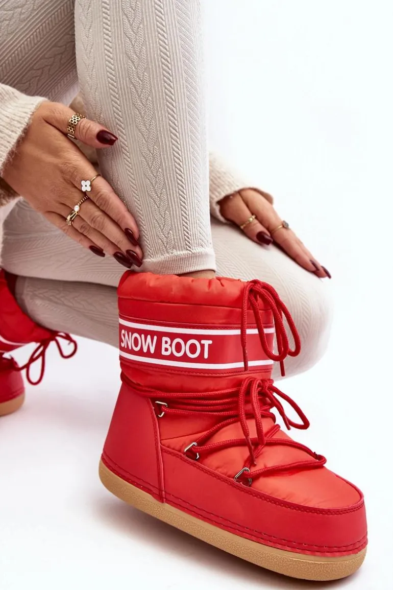 Damskie Wiązane Śniegowce Czerwone Soia