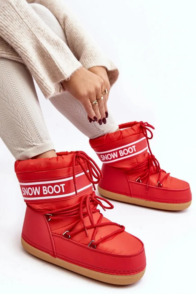 Damskie Wiązane Śniegowce Czerwone Soia