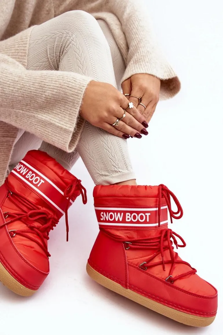 Damskie Wiązane Śniegowce Czerwone Soia