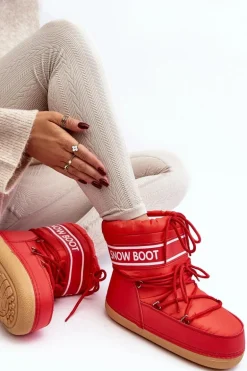 Damskie Wiązane Śniegowce Czerwone Soia