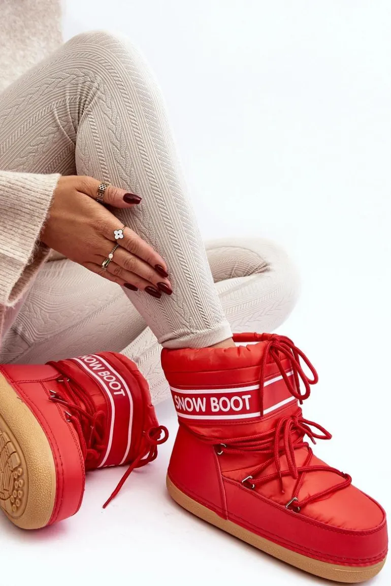 Damskie Wiązane Śniegowce Czerwone Soia