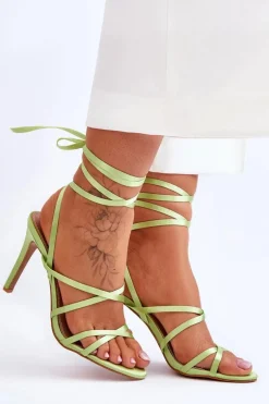 Damskie Wiązane Sandałki Na Szpilce Zielone Meya