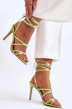 Damskie Wiązane Sandałki Na Szpilce Zielone Meya