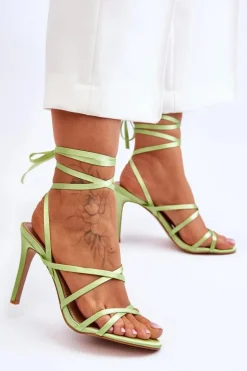 Damskie Wiązane Sandałki Na Szpilce Zielone Meya