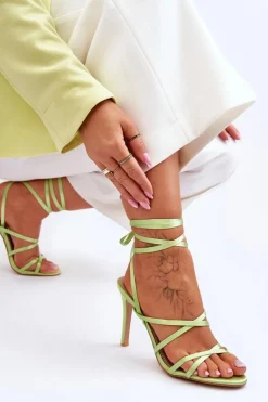 Damskie Wiązane Sandałki Na Szpilce Zielone Meya