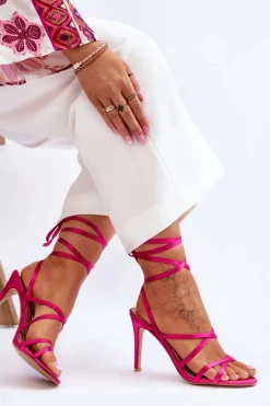 Damskie Wiązane Sandałki Na Szpilce Fuksja Meya