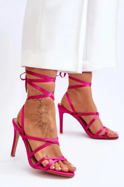 Damskie Wiązane Sandałki Na Szpilce Fuksja Meya