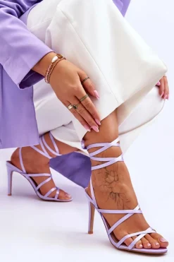 Damskie Wiązane Sandałki Na Szpilce Fioletowe Meya