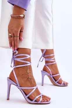 Damskie Wiązane Sandałki Na Szpilce Fioletowe Meya