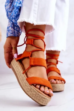 Damskie Wiązane Sandały Na Platformie Pomarańczowe Amrillo