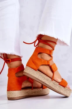 Damskie Wiązane Sandały Na Platformie Pomarańczowe Amrillo