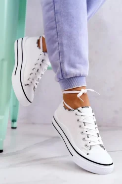 Damskie Wiązane Tenisówki Białe Menifee