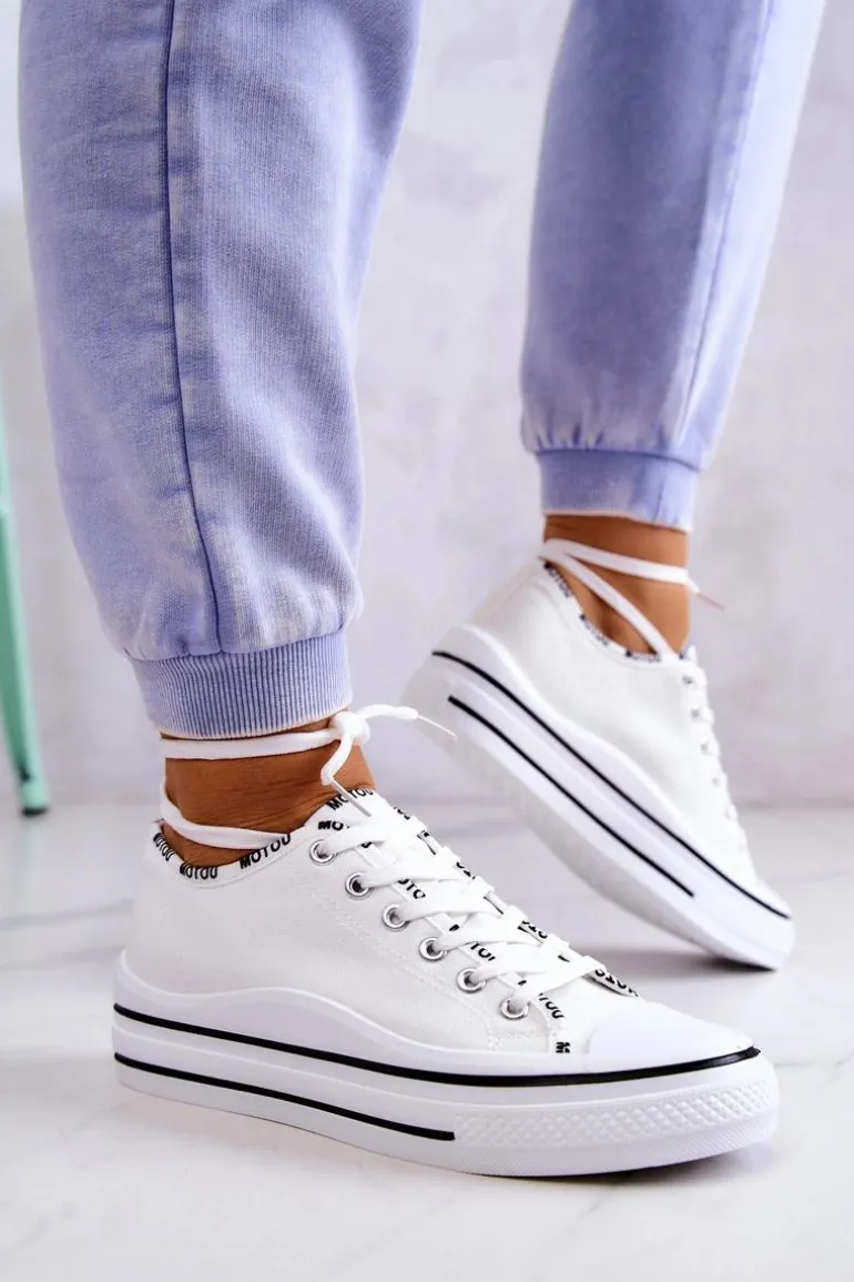 Damskie Wiązane Tenisówki Białe Menifee