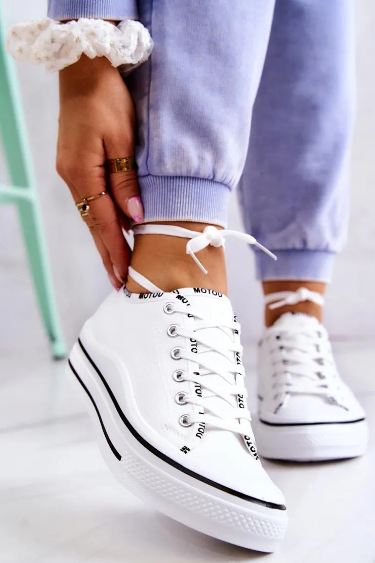 Damskie Wiązane Tenisówki Białe Menifee