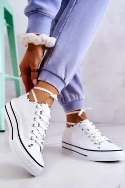 Damskie Wiązane Tenisówki Białe Menifee