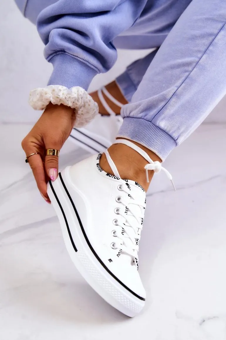 Damskie Wiązane Tenisówki Białe Menifee