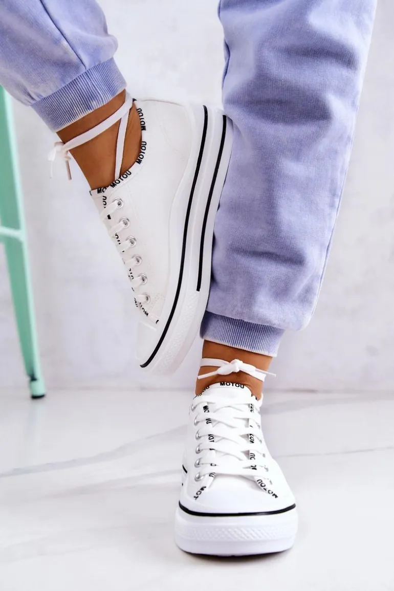 Damskie Wiązane Tenisówki Białe Menifee