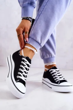 Damskie Wiązane Tenisówki Czarne Menifee