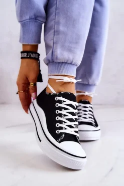 Damskie Wiązane Tenisówki Czarne Menifee