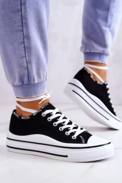 Damskie Wiązane Tenisówki Czarne Menifee