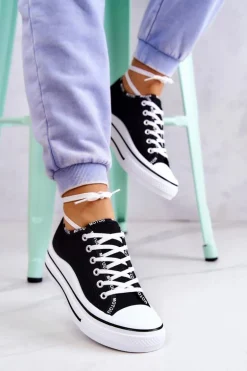 Damskie Wiązane Tenisówki Czarne Menifee