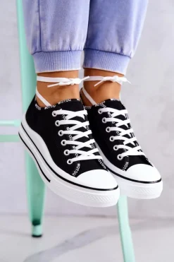 Damskie Wiązane Tenisówki Czarne Menifee