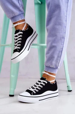 Damskie Wiązane Tenisówki Czarne Menifee