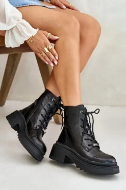 Damskie Workery Botki Ocieplane Ze Skóry Naturalnej Goe OO2N4115-W2 Czarne