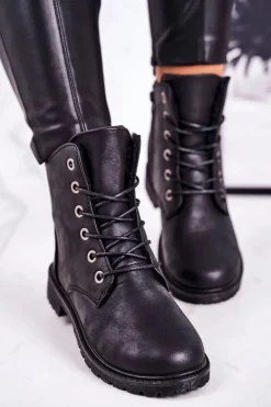 Damskie Workery Botki Ocieplane Futerkiem Czarne Mia