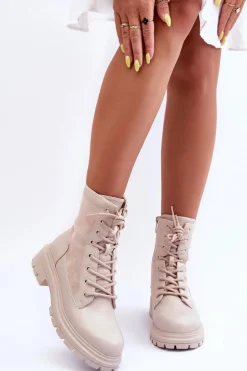 Damskie Workery Botki Skórzane Jasnobeżowe Faustina