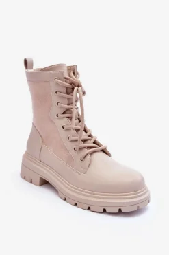 Damskie Workery Botki Skórzane Jasnobeżowe Faustina