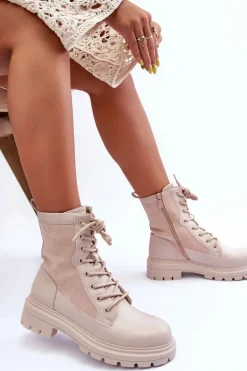 Damskie Workery Botki Skórzane Jasnobeżowe Faustina