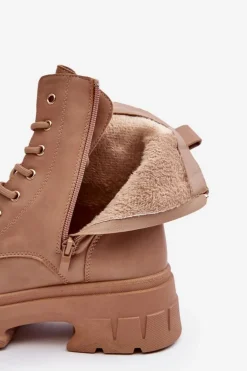 Damskie Workery Botki Sznurowane Na Płaskim Obcasie Beżowe Brenhile