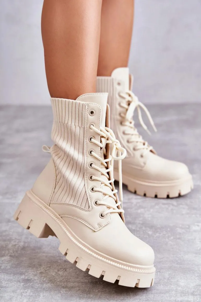 Damskie Workery Botki Ze Skarpetą Beżowe Abigail