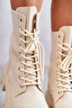 Damskie Workery Botki Ze Skarpetą Beżowe Abigail