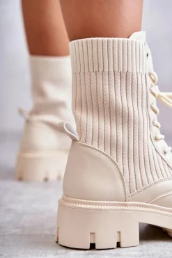 Damskie Workery Botki Ze Skarpetą Beżowe Abigail