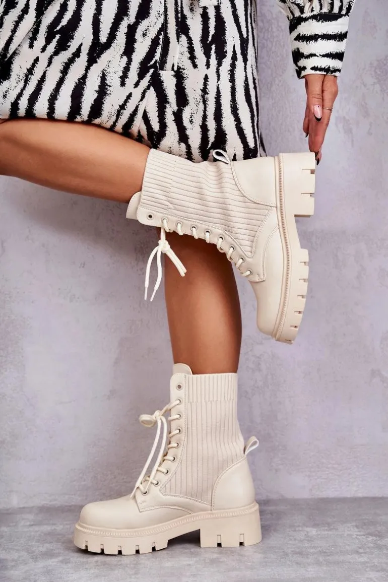 Damskie Workery Botki Ze Skarpetą Beżowe Abigail