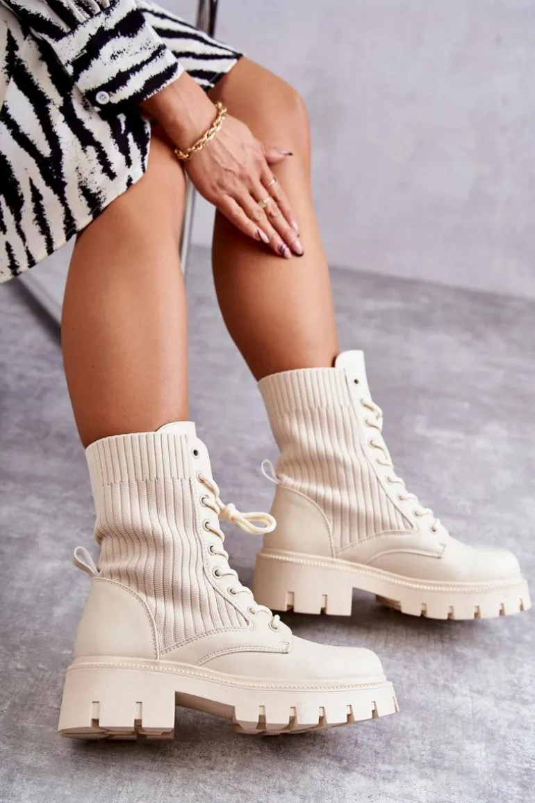 Damskie Workery Botki Ze Skarpetą Beżowe Abigail