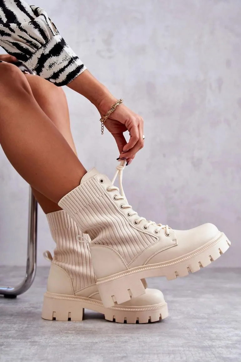 Damskie Workery Botki Ze Skarpetą Beżowe Abigail