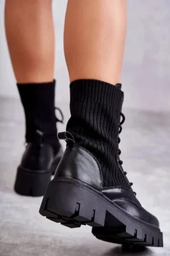Damskie Workery Botki Ze Skarpetą Czarne Abigail