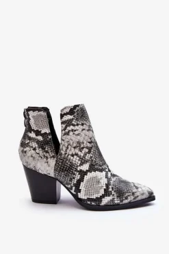 Damskie Wężowe Botki Z Wycięciami Czarno-Białe Caderina