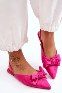 Damskie Wsuwane Baleriny Z Kokardą Fuksja Nadine