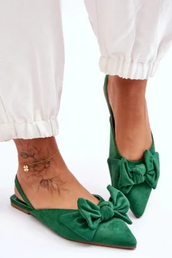Damskie Wsuwane Baleriny Z Kokardą Zielone Nadine