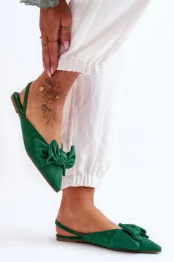 Damskie Wsuwane Baleriny Z Kokardą Zielone Nadine