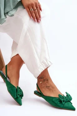 Damskie Wsuwane Baleriny Z Kokardą Zielone Nadine