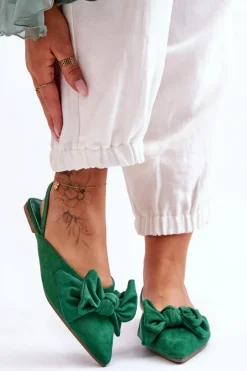 Damskie Wsuwane Baleriny Z Kokardą Zielone Nadine