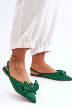 Damskie Wsuwane Baleriny Z Kokardą Zielone Nadine