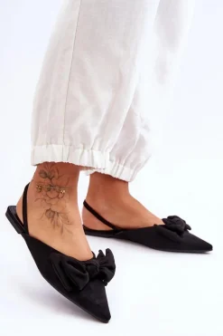 Damskie Wsuwane Baleriny Z Kokardą Czarne Nadine